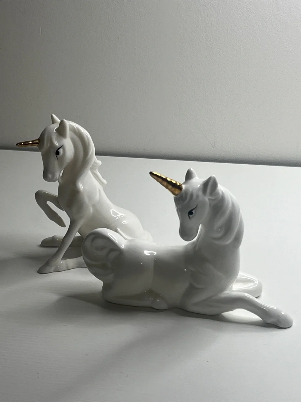 80s Enesco Unicorn Figurine Set White Porcelain Gold Horn Collectibles